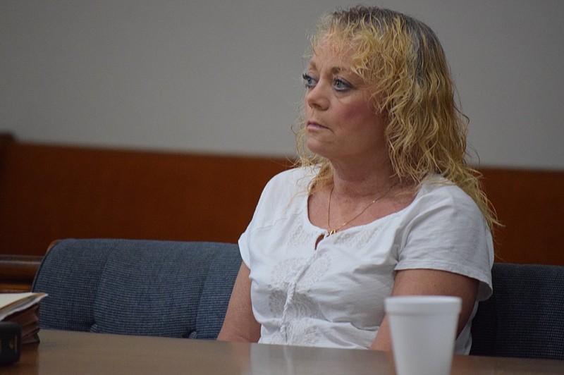 Patricia Kaye Wilkey, 52, sits at the defense table during the first day of testimony in her first-degree murder trial in Rhea County, Tennessee, where she is accused in the slaying of Thomas Richard "Skipper" Wilkey in April 2017.