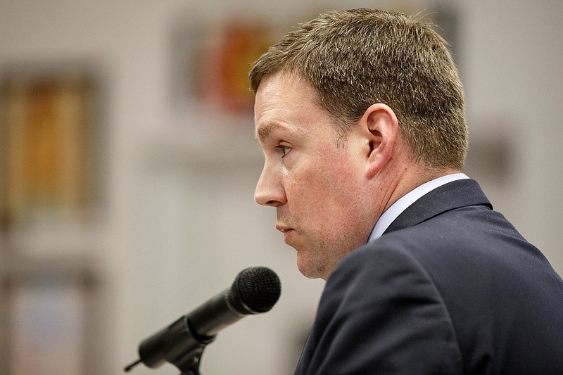 Hamilton County Schools Chief Business Officer Brent Goldberg speaks about the book for the proposed 2019-20 budget during a school board meeting on April 25.