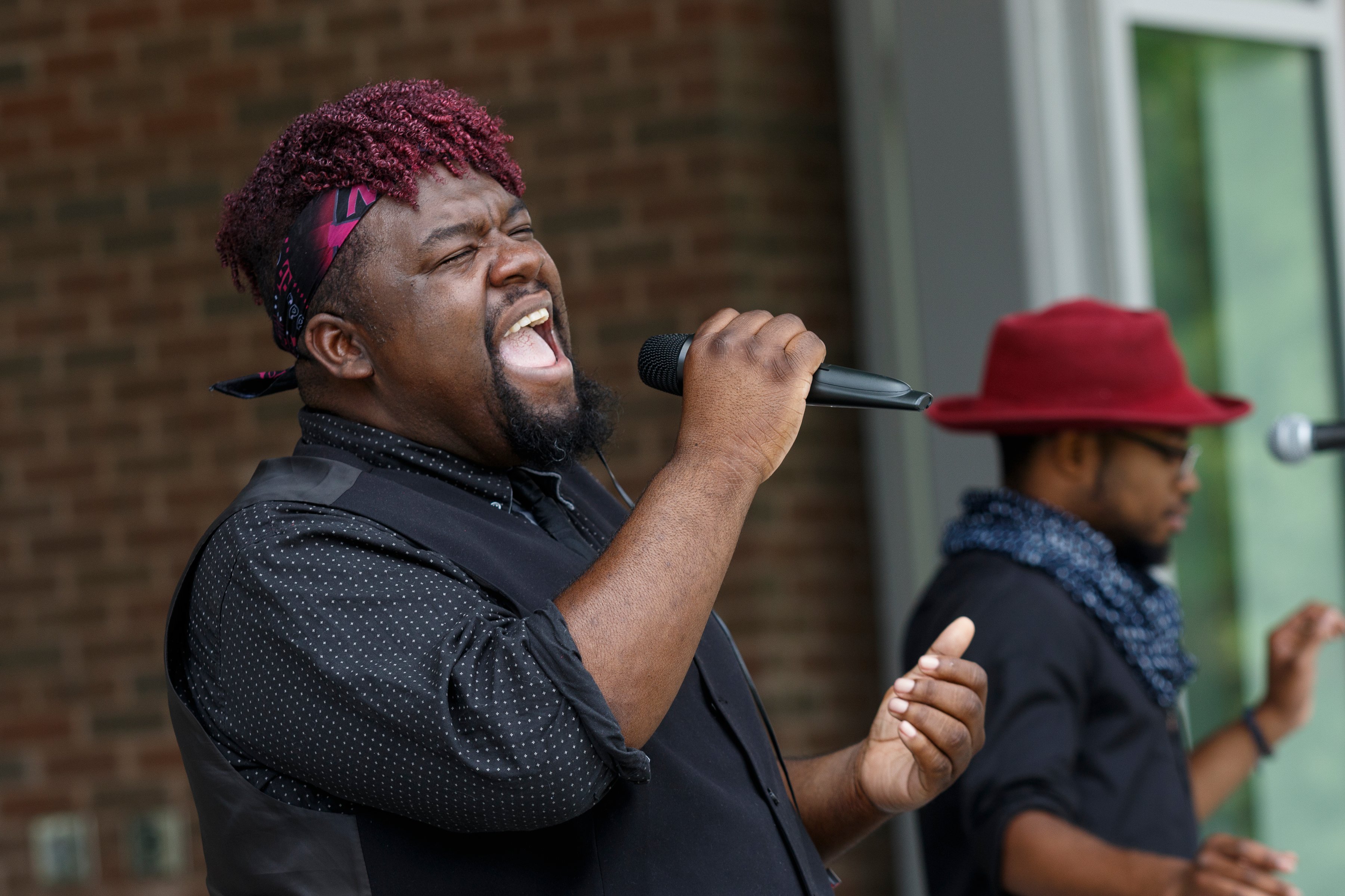 Garrell Woods, left, and Ahmir Montez perform with the group Young Gifted & Black during a Juneteenth Celebration in Miller Park on Wednesday, June 19, 2019, in Chattanooga, Tenn. Juneteenth commemorates the abolition of slavery in the United States on June 19, 1865.
