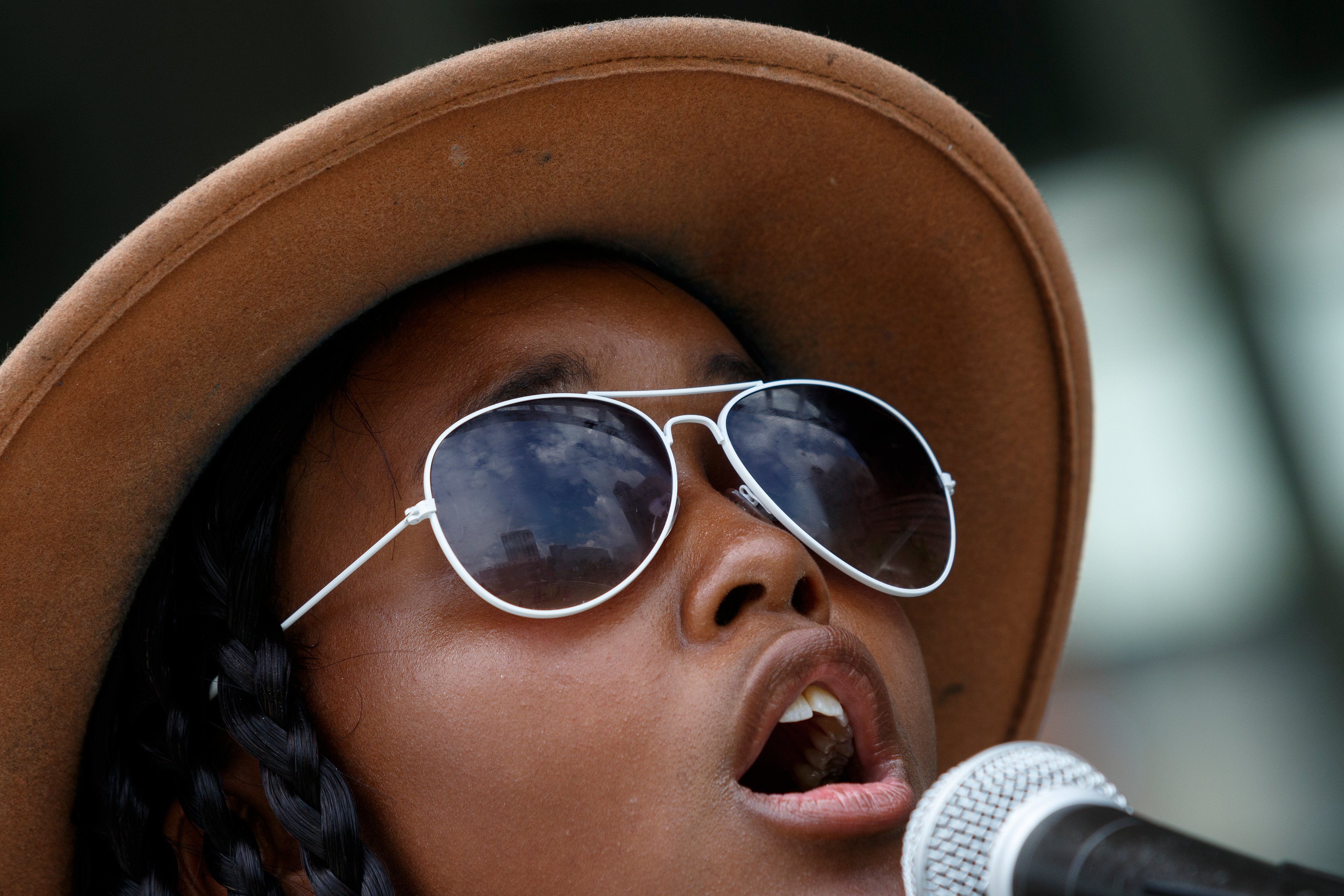 Terry Richer performs with the group Young Gifted & Black during a Juneteenth Celebration in Miller Park on Wednesday, June 19, 2019, in Chattanooga, Tenn. Juneteenth commemorates the abolition of slavery in the United States on June 19, 1865.