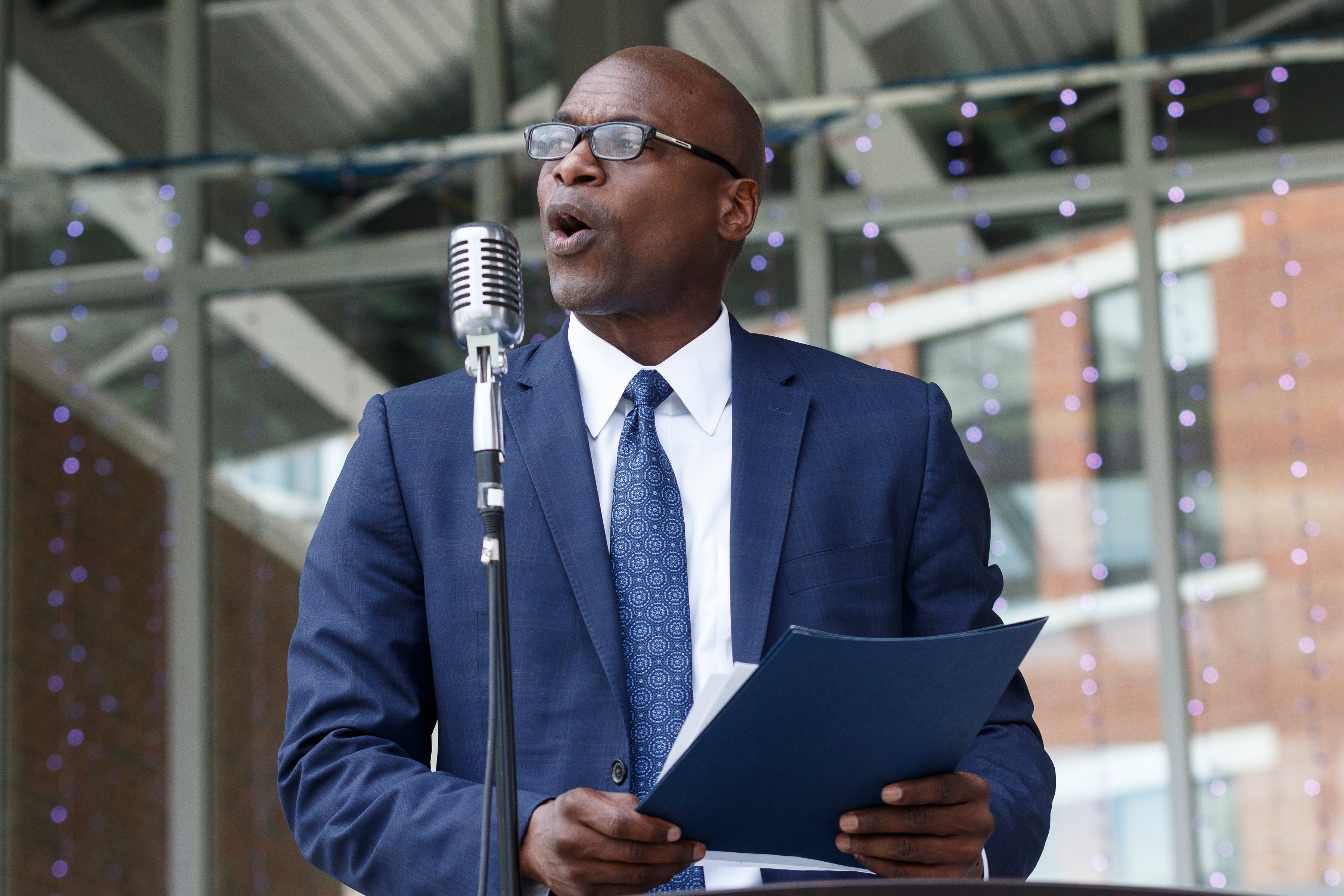 Wade Hinton reads Abraham Lincoln's Emancipation Proclamation during a Juneteenth Celebration in Miller Park on Wednesday, June 19, 2019, in Chattanooga, Tenn. Juneteenth commemorates the abolition of slavery in the United States on June 19, 1865.