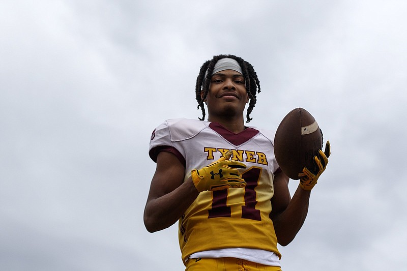 Wide receiver Jeremiah Batiste poses at Tyner Academy's Bob Evans Stadium on Wednesday, Nov. 7, 2018 in Chattanooga, Tenn.