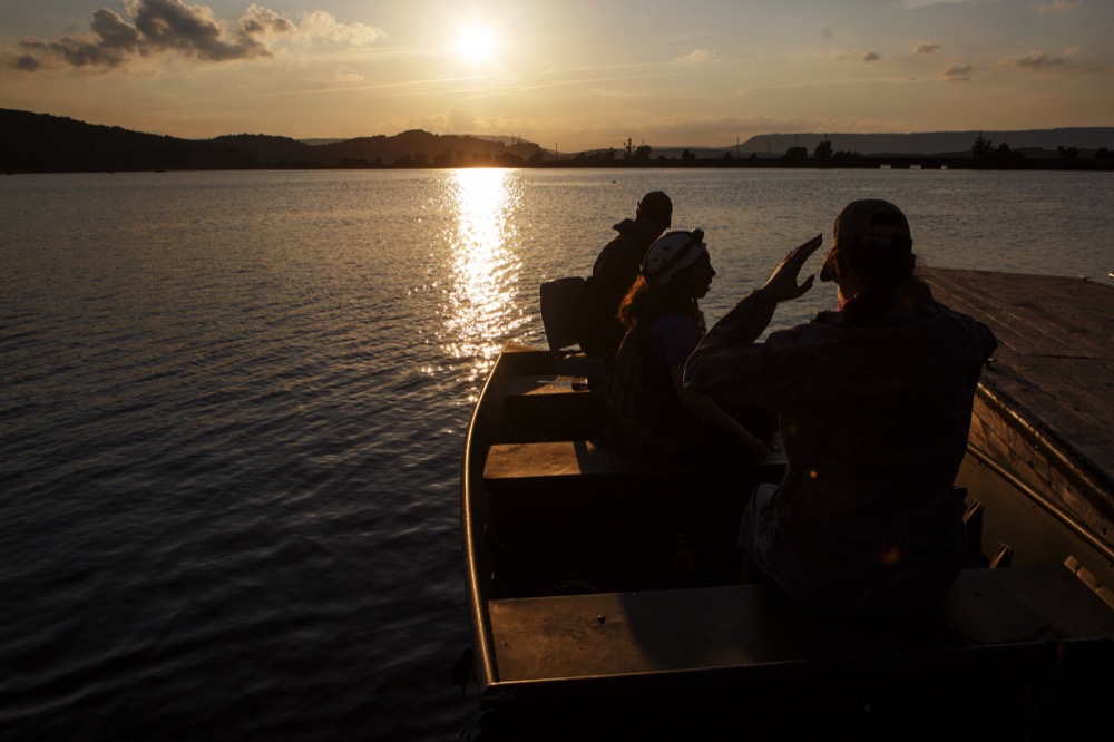 TWRA intern Janzen Velba, right, TVA Terrestrial Zoologist Liz Hamrick, center, and TWRA Wildlife Manager Daniel Istvanko prepare to head out to Nickajack Cave to count gray bats on Wednesday, June 19, 2019 in Marion County, Tenn. Gray bats are federally endangered and afforded protection under the Endangered Species Act.