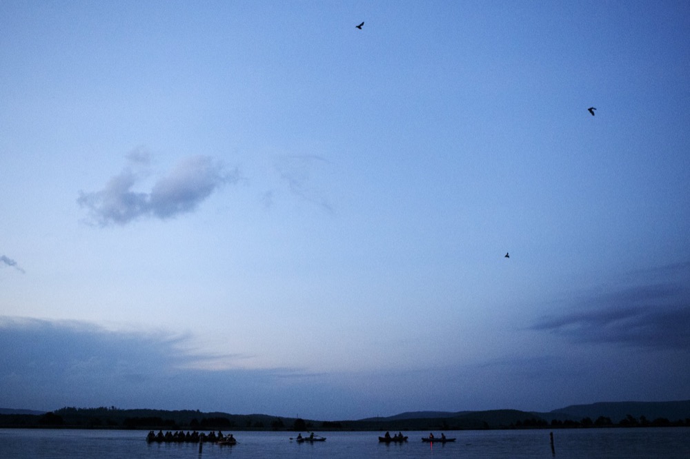 The first bats exiting Nickajack Cave are seen as a group of campers from Tennessee Governor's School for Prospective Teachers watch on Wednesday, June 19, 2019 in Marion County, Tenn. Gray bats are federally endangered and afforded protection under the Endangered Species Act. The Governor's School camp was hosted by the University of Tennessee at Chattanooga.