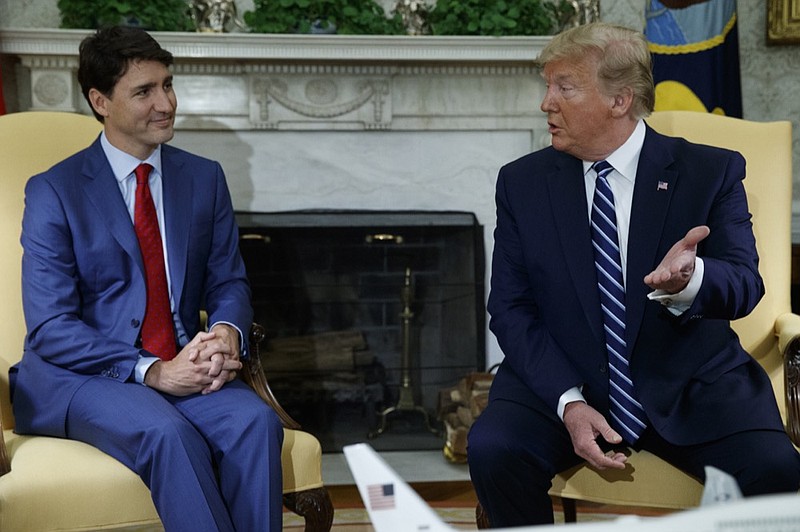 President Donald Trump meets with Canadian Prime Minister Justin Trudeau in the Oval Office of the White House, Thursday, June 20, 2019, in Washington. (AP Photo/Evan Vucci)