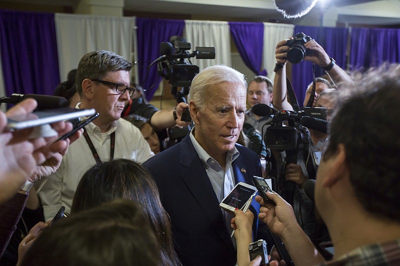 Former Vice President Joe Biden speaks to reporters after a campaign event in Mount Pleasant, Iowa, on June 11. He is facing criticism after recalling a time of "civility" in the Senate. (Rachel Mummey/The New York Times)
