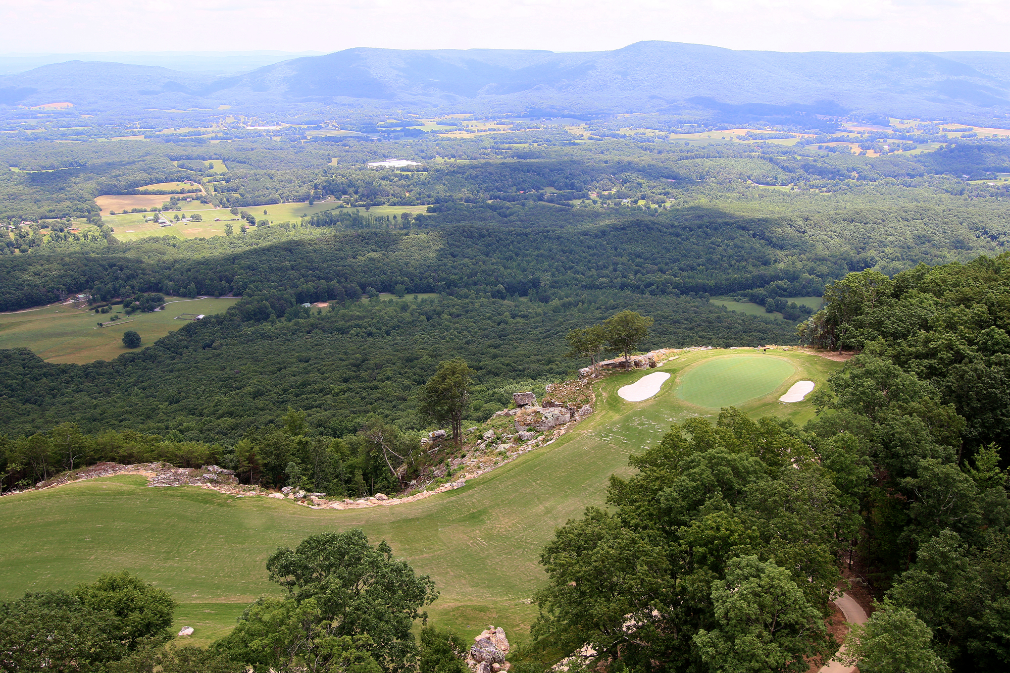 The 18th hole at The Course at McLemore is seen from a helicopter on Lookout Mountain Friday, June 21, 2019 in Walker County, Ga. The 18th hole sits on a perched terrace overlooking the valley below.