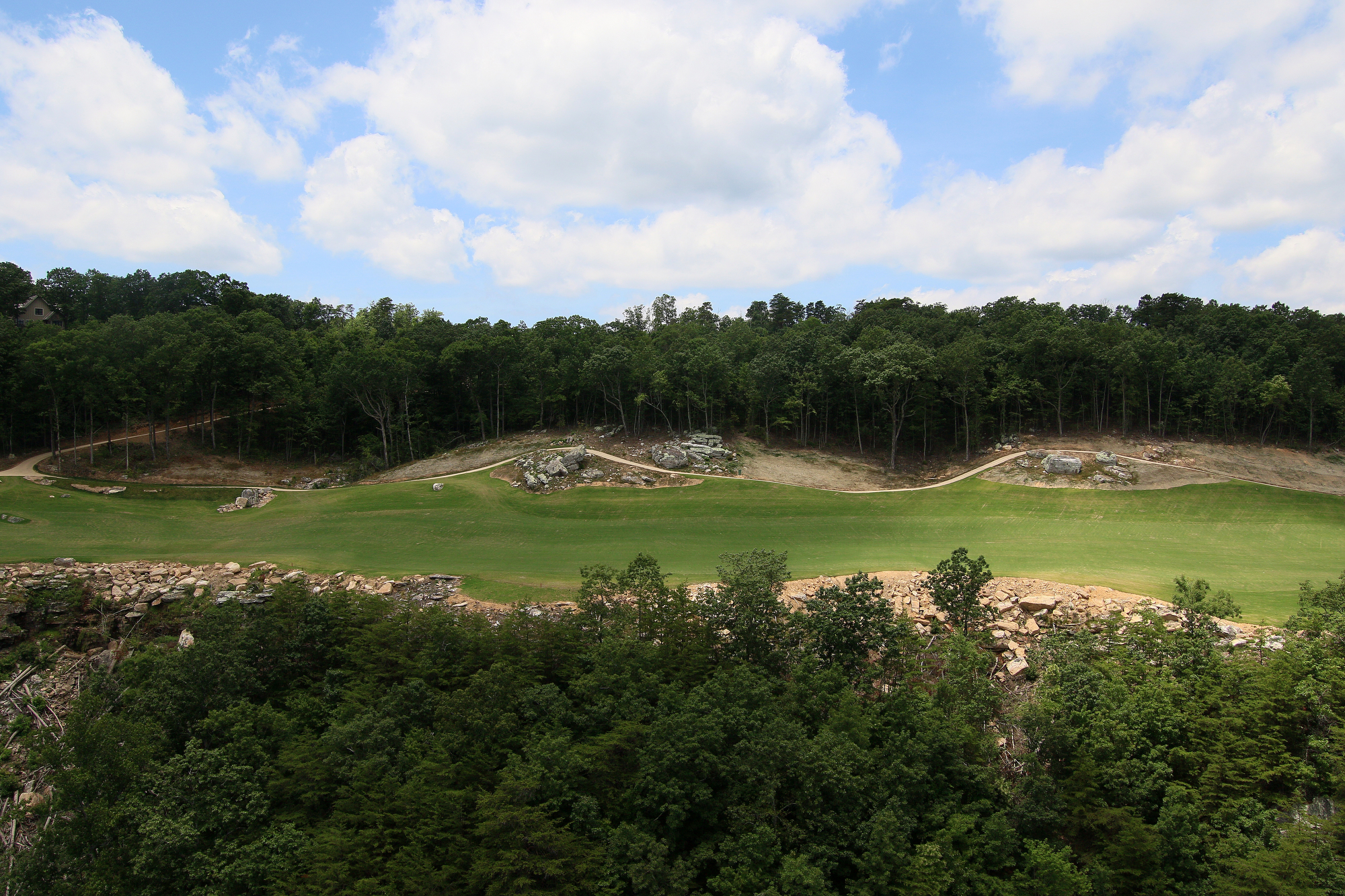 The 18th hole at The Course at McLemore is seen from a helicopter on Lookout Mountain Friday, June 21, 2019 in Walker County, Ga. The 18th hole sits on a perched terrace overlooking the valley below.