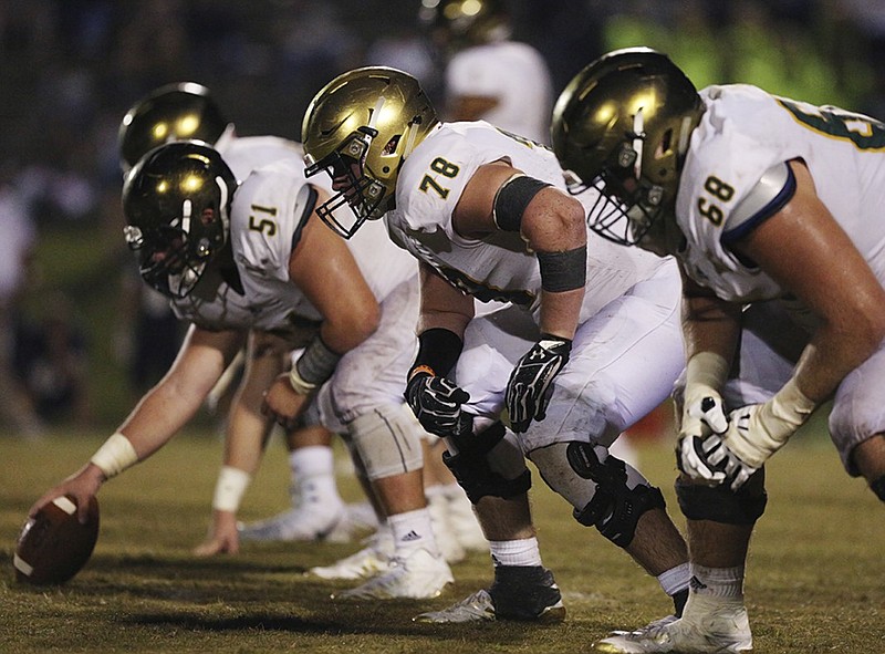 Knoxville Catholic offensive lineman Cooper Mays (78), shown during a football game at Soddy-Daisy in September 2017, has committed to the Tennessee Volunteers for the 2020 signing period.