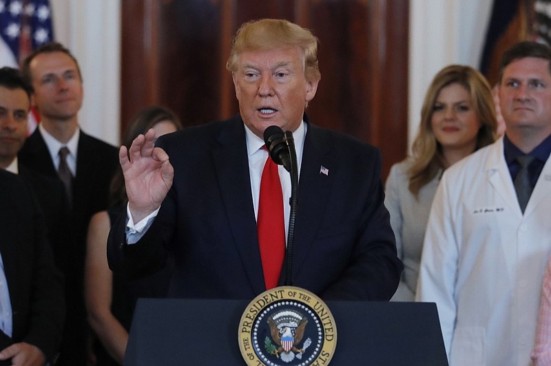 President Donald Trump speaks during a ceremony where he will sign an executive order that calls for upfront disclosure by hospitals of actual prices for common tests and procedures to keep costs down, at the White House in Washington, Monday, June 24, 2019. (AP Photo/Carolyn Kaster)

