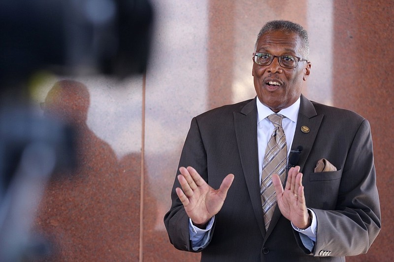 Chattanooga City Councilman Erskine Oglesby speaks during a press conference at EPB prior to a tour of Miller Park Thursday, Sept. 13, 2018, in Chattanooga, Tennessee.