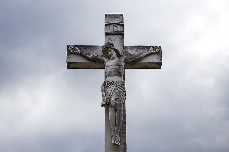 The Crucifix atop the altar in Priest Circle is seen in Mount Olivet Cemetery on Tuesday, Nov. 20, 2018, in Chattanooga, Tenn.