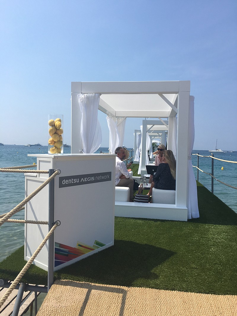 In an undated photo, the Dentsu Aegis Network's pier at the Cannes Lions International Festival of Creativity Awards, in Cannes, France. The annual event, established in the 1950s, honors the best in marketing, attracts executives from the world's biggest brands and advertising agencies, as well as the top players from technology, entertainment and media. (Sapna Maheshwari/The New York Times)