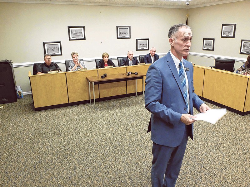 Standing in front of the Walker County School Board, Superintendent Damon Raines speaks to a group in this file photo.