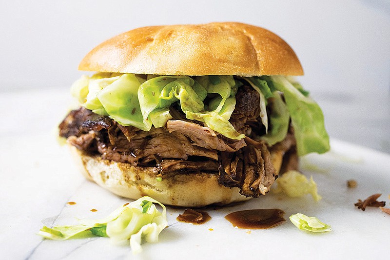 A sandwich of barbecued pork, prepared in a slow cooker. (Andrew Scrivani/The New York Times)