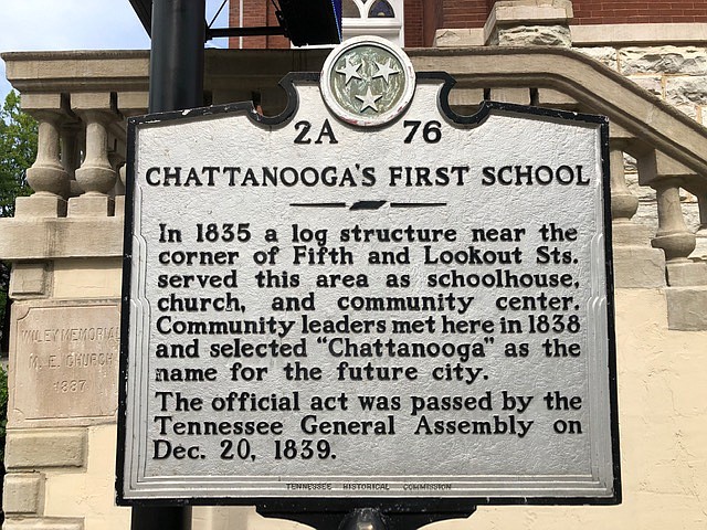 This Tennessee Historical Marker denotes the location of Chattanooga's first school. / Contributed photo by Sam Elliott