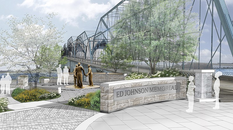 Pictured is a rendering of the Ed Johnson Memorial by sculptor Jerome Meadows.  