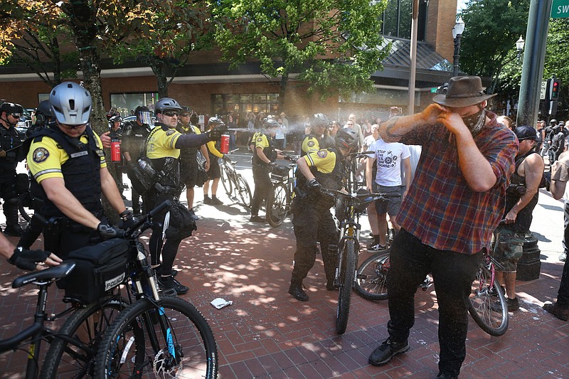 Multiple groups, including Rose City Antifa, the Proud Boys and conservative activist Haley Adams were protesting in downtown Portland on Saturday, June 29, 2019.  - Multiple groups, including Rose City Antifa, the Proud Boys and conservative activist Haley Adams were protesting in downtown Portland on Saturday, June 29, 2019. Dave Killen/The Oregonian