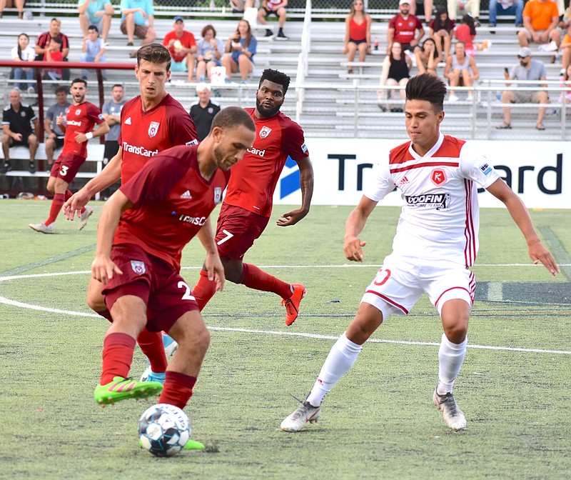 Chattanooga Red Wolves defender Tony Walls, with ball, played a pivotal role in the soccer club's undefeated June. Chattanooga will host Lansing at David Stanton Field at 7 p.m. Saturday in a USL League One matchup.