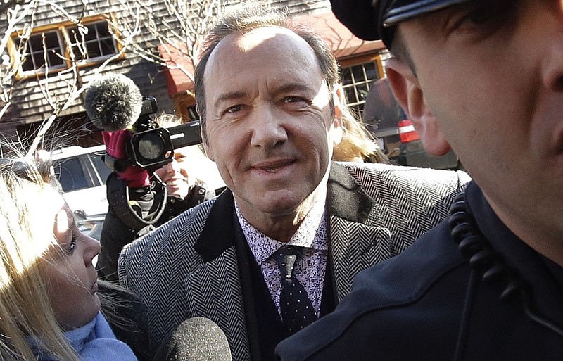 FILE - In this Jan. 7, 2019 file photo, actor Kevin Spacey arrives at district court in Nantucket, Mass. A young man who says Kevin Spacey groped him in a Nantucket bar in 2016 has dropped his lawsuit against the Oscar-winning actor. Mitchell Garabedian, an attorney for the man, announced in an email Friday, July 5, that the suit filed June 26 in Nantucket Superior Court has been voluntarily dismissed.(AP Photo/Steven Senne)