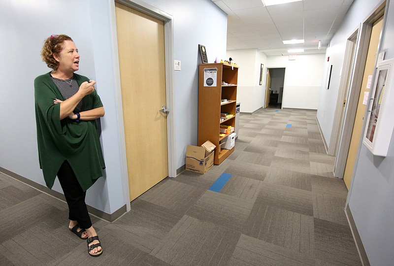 Valerie Radu, executive director at the Family Justice Center, speak about the services provided at the Family Justice Center Wednesday, July 3, 2019 in Chattanooga, Tennessee. The center houses a variety of services for domestic violence survivors.