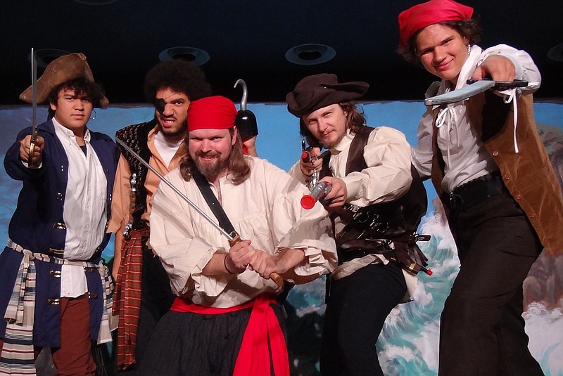 The pirates in East Brainerd Community Theater's "The Pirates of Penzance" are, from left, Sebastian Galanto, Theo Parkey, Justin Wahlne, Isaac Truex and Ethan Kmett. / Facebook.com photo