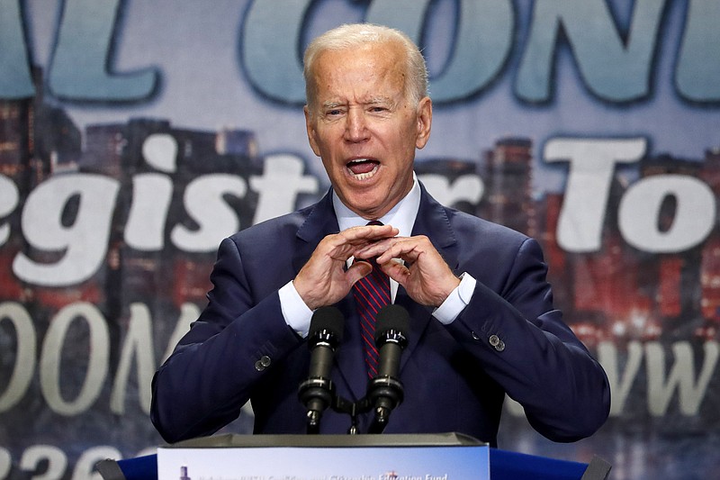 Democratic presidential candidate and former Vice President Joe Biden addresses the Rainbow PUSH Coalition convention late last month.