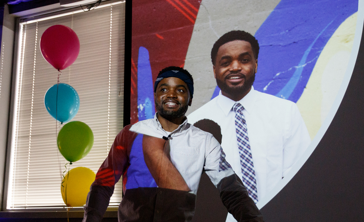 Dwayne Reed speaks during Teach Like A Boss at The Edney Building on Tuesday, July 9, 2019, in Chattanooga, Tenn. Reed, whose YouTube video "Welcome to the 4th Grade" became a viral sensation, spoke about the importance of student engagement.