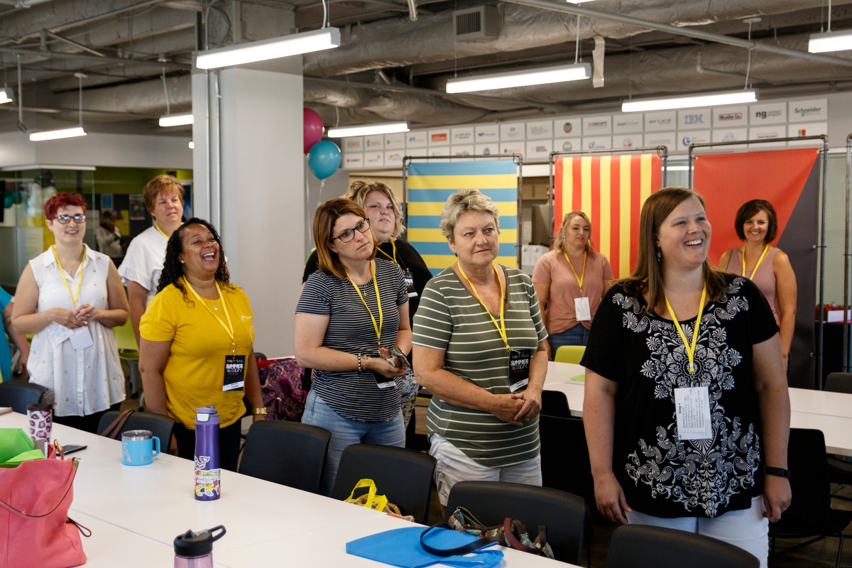 Educators participate in a workshop during Teach Like A Boss at The Edney Building on Tuesday, July 9, 2019, in Chattanooga, Tenn. The workshop for elementary school teachers featured a keynote speech from teacher Dwayne Reed, whose YouTube video "Welcome to the 4th Grade" became a viral sensation.