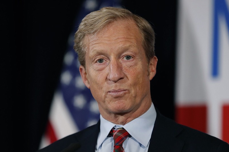 In this Jan. 9, 2019 file photo, billionaire investor and Democratic activist Tom Steyer speaks during a news conference where he announced his decision not to seek the 2020 Democratic presidential nomination at the Statehouse in Des Moines, Iowa. Steyer is now joining the race for the Democratic presidential nomination, reversing course after deciding earlier this year that he would forgo a run. (AP Photo/Charlie Neibergall)