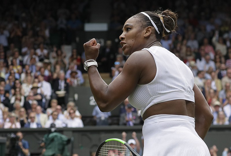 Serena Williams celebrates defeating Alison Riske in an all-American three-set quarterfinal Tuesday at Wimbledon.