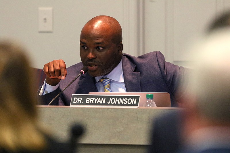 Staff photo by Erin O. Smith / Hamilton County Schools superintendent Bryan Johnson speaks during a school board meeting Thursday, July 11, 2019 at the Hamilton County Department of Education in Chattanooga, Tennessee.
