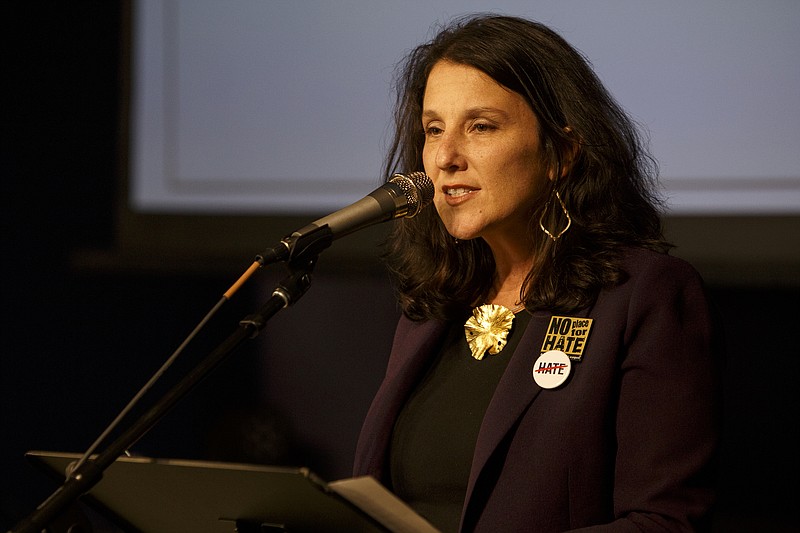 Allison Goodman, director of the Anti-Defamation League's Southeast region, speaks during a Council Against Hate meeting at The Camp House on Monday, July 15, 2019 in Chattanooga, Tenn.