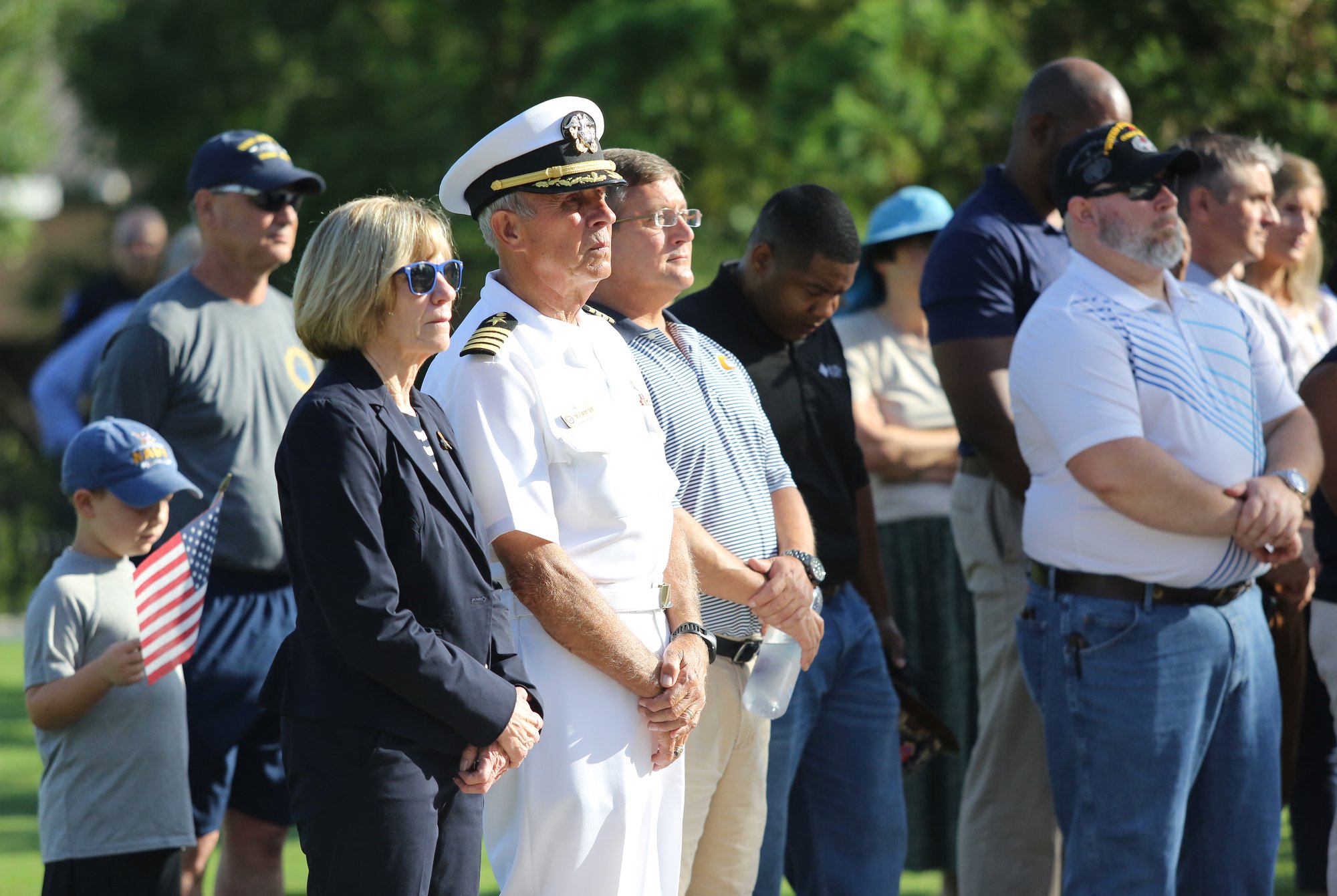 University of Tennessee at Chattanooga staff, students and community members listen as UTC Chancellor Steven Angle as he speaks during a ceremony to remember the Fallen Five at Chamberlain Field Pavilion at the University of Tennessee at Chattanooga. Today marked four years since the attack by a lone gunman at a Lee Highway military recruiting center and the Naval Operational Support Center and Marine Corps Reserve Center off of Amnicola Highway that left five servicemen dead.