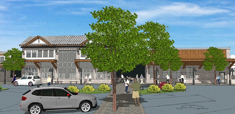 The exterior of a proposed grocery store in Walden was madeover to give it a more town center look, according to the landowner. / Rendering by Franklin Architects