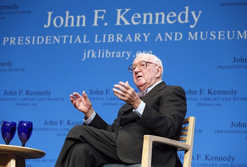 In this May 20, 2013, file photo, retired U.S. Supreme Court Justice John Paul Stevens talks about his views and career during a forum at the John F. Kennedy Library in Boston. Stevens, who served on the Supreme Court for nearly 35 years and became its leading liberal, has died on Tuesday, July 16, 2019, at age 99. (AP Photo/Michael Dwyer, File)