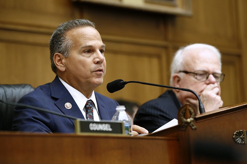 Rep. David Cicilline, D-R.I., left, chair of the House Judiciary antitrust subcommittee, speaks alongside ranking member, Rep. Jim Sensenbrenner, R-Wisc., during a House Judiciary subcommittee hearing with representatives from major tech companies, Tuesday, July 16, 2019, on Capitol Hill in Washington. (AP Photo/Patrick Semansky)