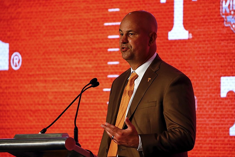 Tennessee football coach Jeremy Pruitt speaks Tuesday as part of SEC Media Days in Hoover, Ala. Pruitt acknowledged that part of the difficulty in rebuilding an SEC football program comes from teams across the league improving at the same time.