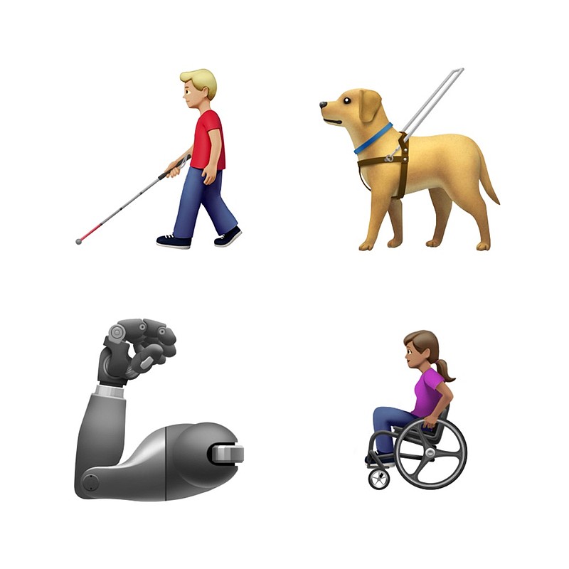 This image provided by Apple shows new emoji's released by Apple. Both Apple and Google are rolling out dozens of new emojis that, as usual, included cute crittters, but also ones that expand the boundaries of inclusion. The announcement coincides with Wednesday, July 17, 2019 World Emoji Day.(Apple via AP)


