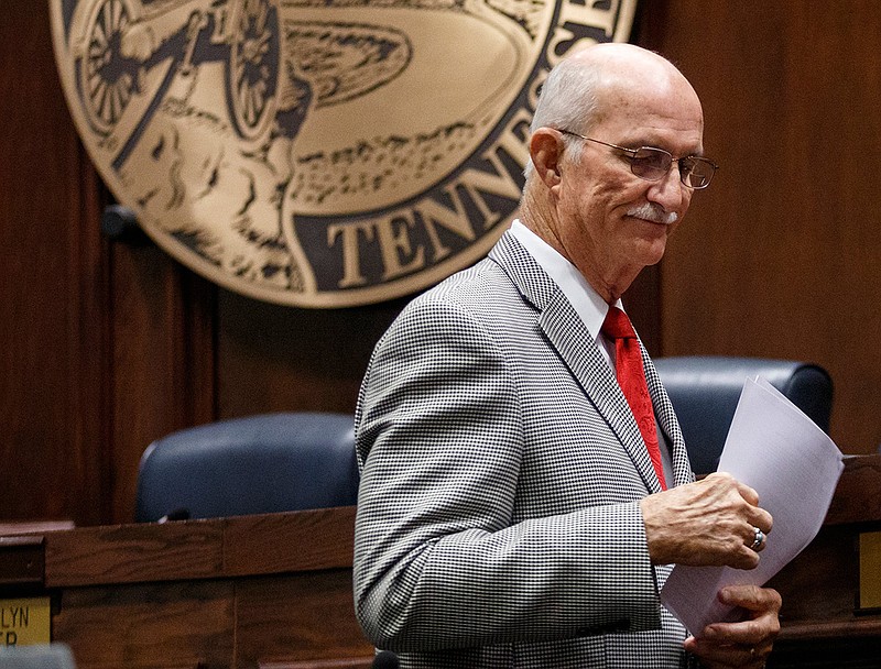 Hamilton County Sheriff Jim Hammond is present before the start of a meeting of the Hamilton County Commission at the Hamilton County Courthouse on Wednesday, July 17, 2019, in Chattanooga, Tenn.