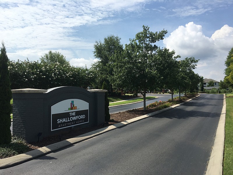 The entrance to The Shallowford apartment community is shown.