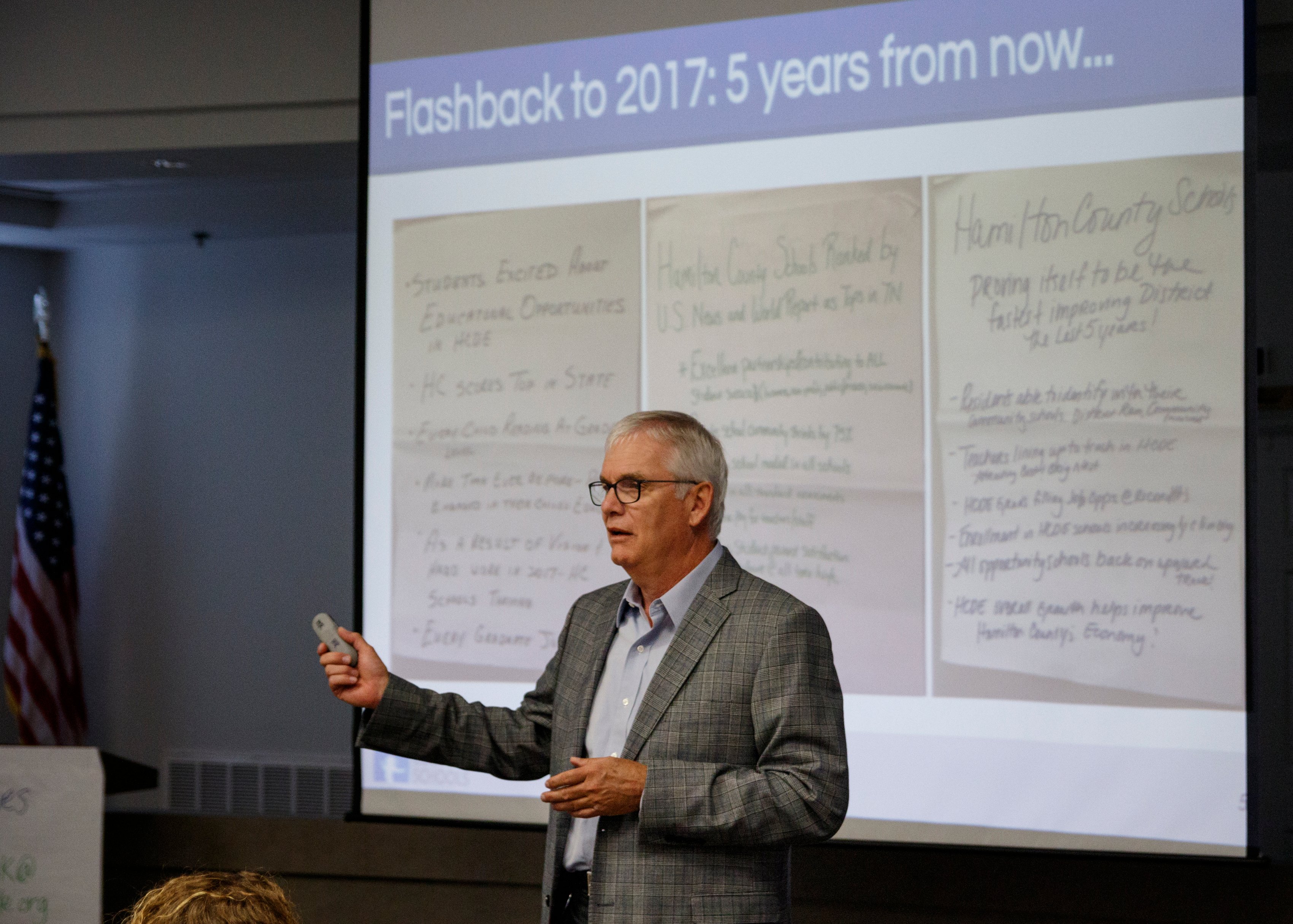 Chief Talent Officer Keith Fogleman speaks during a new hire orientation at Hamilton County Schools Central Office on Wednesday, July 10, 2019, in Chattanooga, Tenn. Teachers and central office hires learned about working for the department during the orientation.