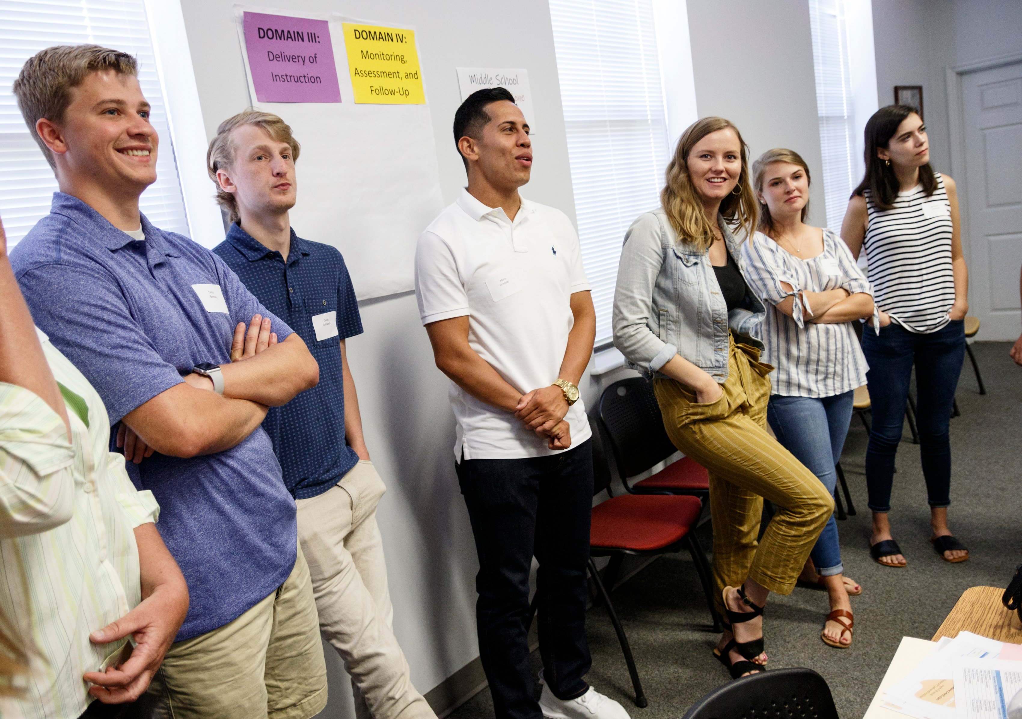Educators participate in an icebreaker during a new hire orientation at Hamilton County Schools Central Office on Wednesday, July 10, 2019, in Chattanooga, Tenn. Teachers and central office hires learned about working for the department during the orientation.