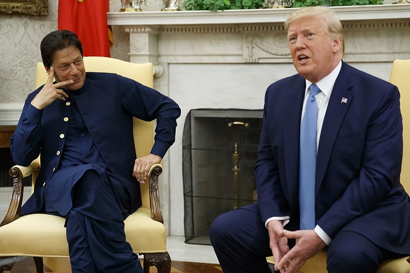 President Donald Trump speaks during a meeting with Pakistani Prime Minister Imran Khan in the Oval Office of the White House, Monday, July 22, 2019, in Washington. (AP Photo/Alex Brandon)