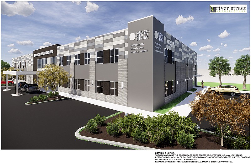 The architectural rendering by River Street Architecture LLC of Erlanger's new medical healthcare building in Cleveland, currently under construction off Paul Huff Parkway. / Contributed photo from Erlanger Health System