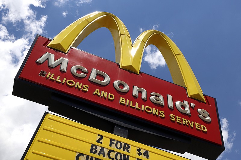 In this June 25, 2019 photo a sign is displayed outside a McDonald's restaurant in Pittsburgh. McDonald's Corp. reports financial earnings on Friday, July 26. (AP Photo/Gene J. Puskar)