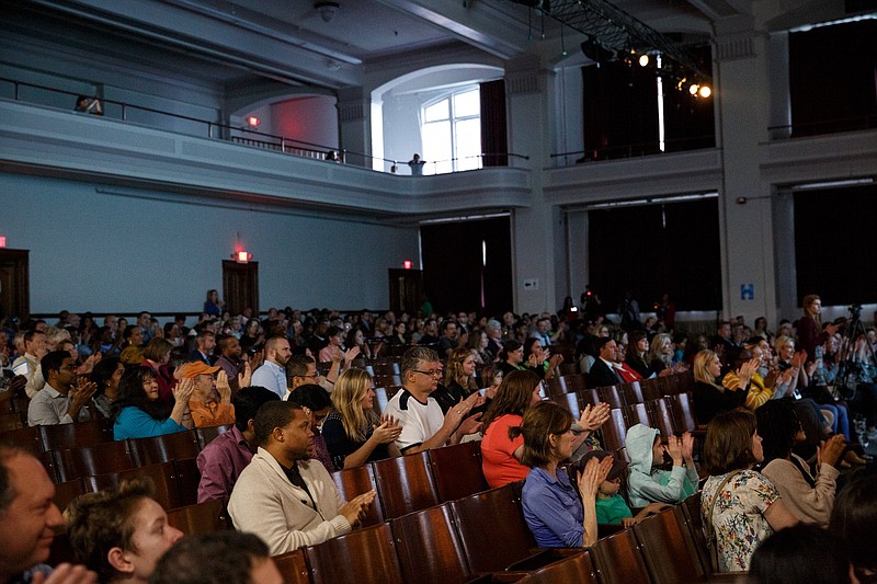 Guests applaud during a "State of the System" address at Chattanooga School for the Arts and Sciences on Thursday, Feb. 7, 2019, in Chattanooga, Tenn. Hamilton County Schools Superintendent Bryan Johnson shared the current state of the school system and his outline for the future in an address to the community.