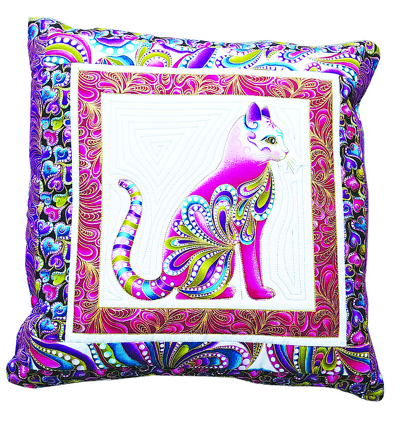 "Purrrrty Pillows" by fiber artist Susan Parks can be found among the works in The Art's Meow, a show and sale of art on view in August at the Exum Gallery. The fundraiser benefits The Alice Fund, a nonprofit that provides medical care and supplies for cats in need. / Photo from the artist