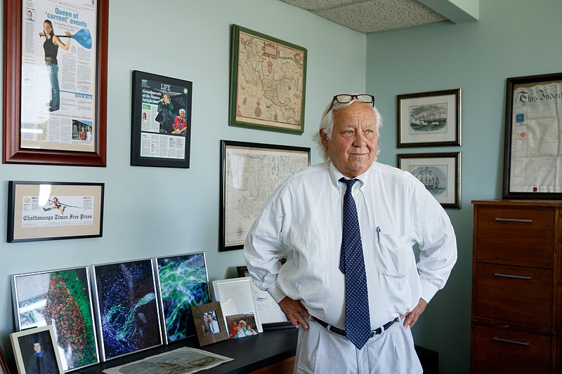 Attorney Hank Hill poses for a portrait in his office at his law firm on Wednesday, July 24, 2019, in Chattanooga, Tenn. Hill won the U.S. Supreme Court case against TVA which led to the protection of the snail darter fish population through the Endangered Species Act.