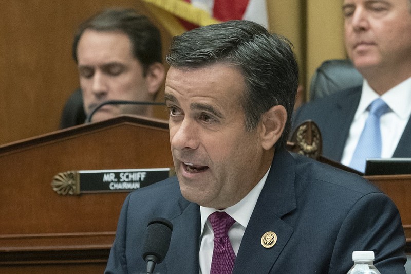 In this Wednesday, July 24, 2019 photo, Rep. John Ratcliffe, R-Texas, a member of the House Intelligence Committee, questions former special counsel Robert Mueller as he testifies to the House Intelligence Committee about his investigation into Russian interference in the 2016 election, on Capitol Hill in Washington. President Donald Trump announced Sunday, July 28 that he will nominate Rep. Ratcliffe to replace Director of National Intelligence Dan Coats, who is leaving his job next month. (AP Photo/J. Scott Applewhite)